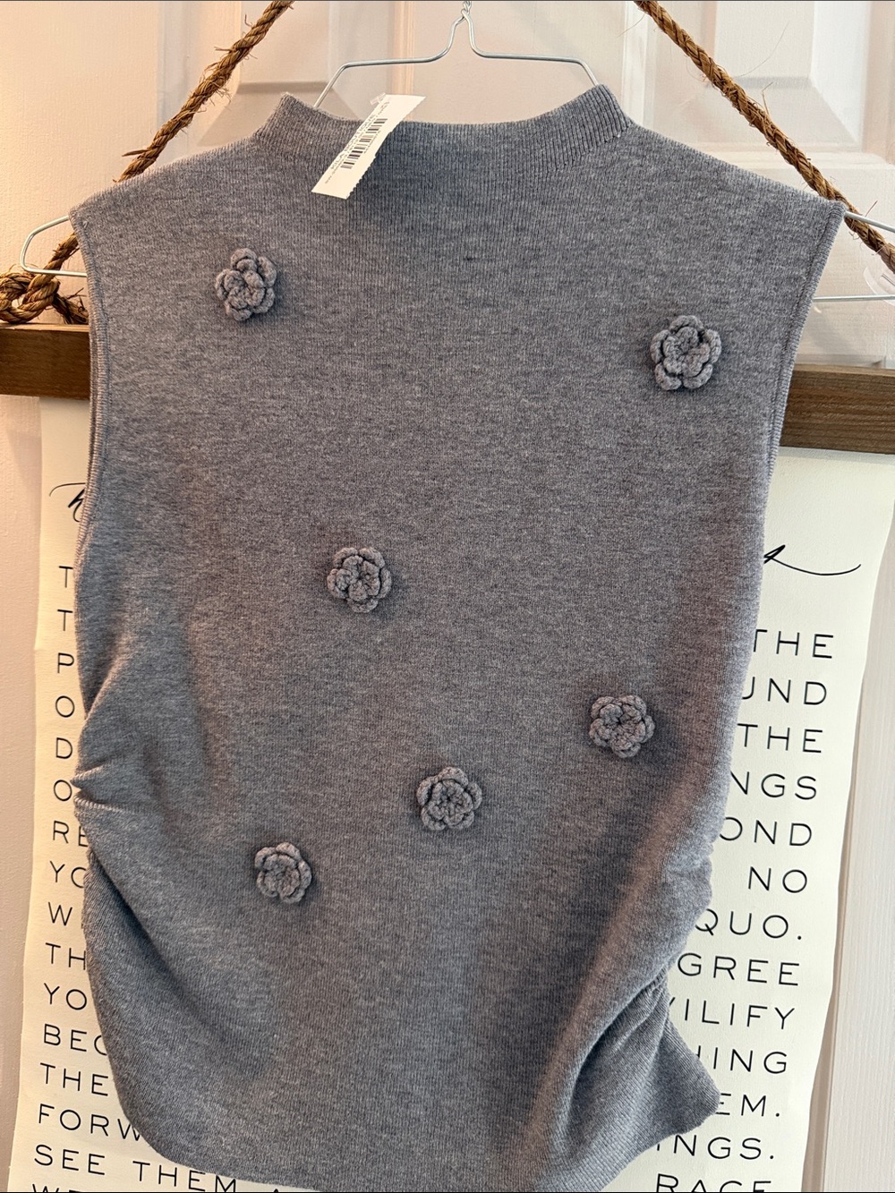 Pink Martini Gray Floral Appliqué Knit Tank Top